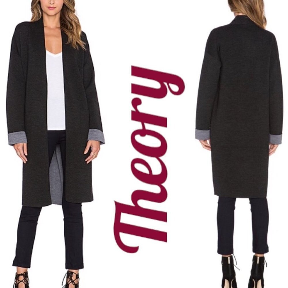 THEORY Armelle Evian Stretch Wool Cardigan Minimalist Staple Neutral Gray, Small